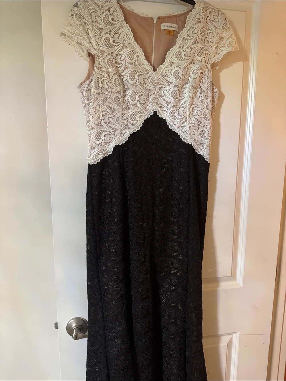 Calvin Klein Black and White Lace Maxi Dress